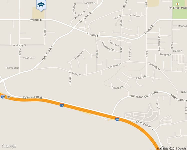 map of restaurants, bars, coffee shops, grocery stores, and more near 33285 Colorado Street in Yucaipa