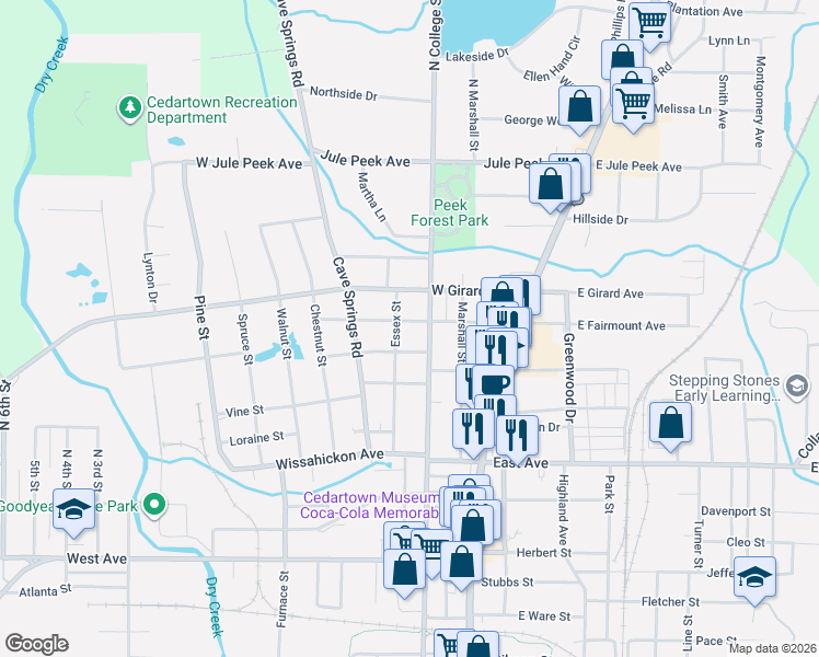 map of restaurants, bars, coffee shops, grocery stores, and more near 311 North College Street in Cedartown