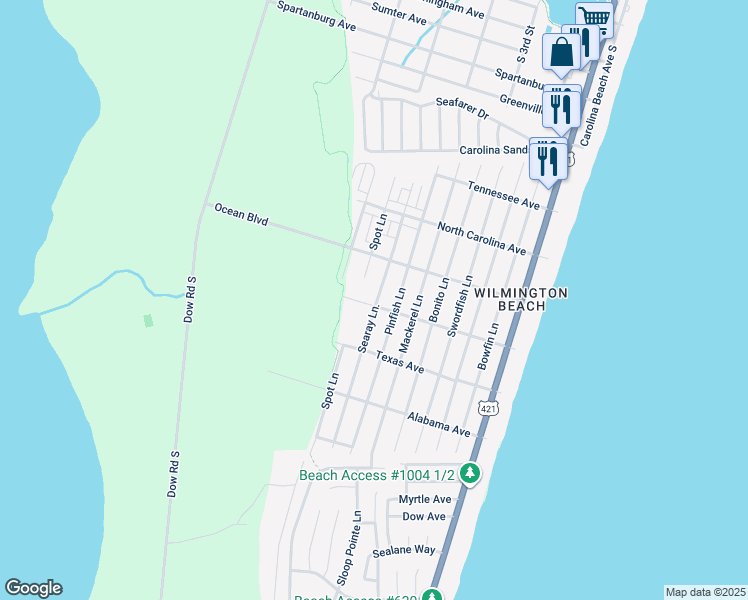map of restaurants, bars, coffee shops, grocery stores, and more near 800 South Carolina Avenue in Carolina Beach