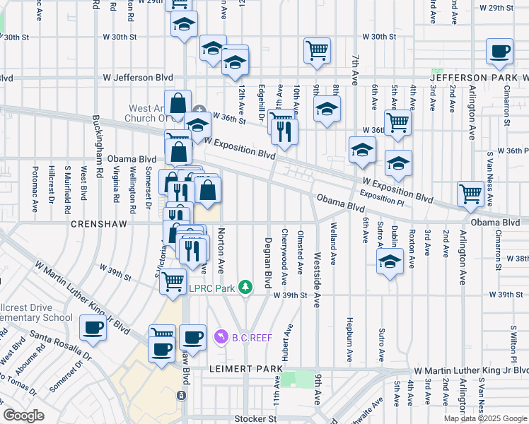 map of restaurants, bars, coffee shops, grocery stores, and more near 3753 Degnan Boulevard in Los Angeles