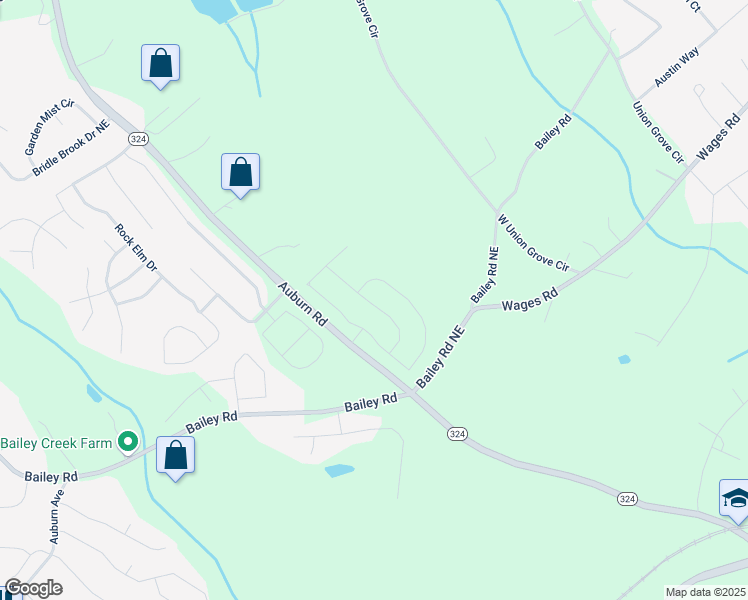 map of restaurants, bars, coffee shops, grocery stores, and more near 117 Longhorn Way in Gwinnett County