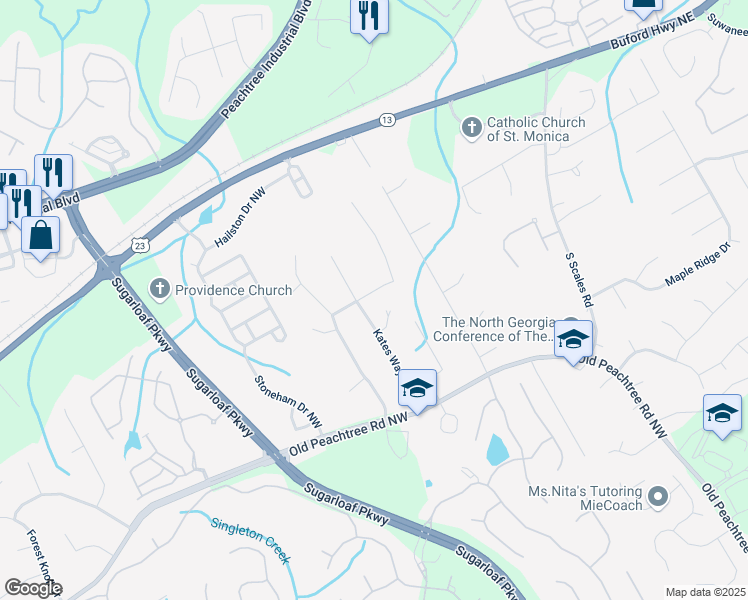 map of restaurants, bars, coffee shops, grocery stores, and more near 1960 Calvin Drive in Duluth
