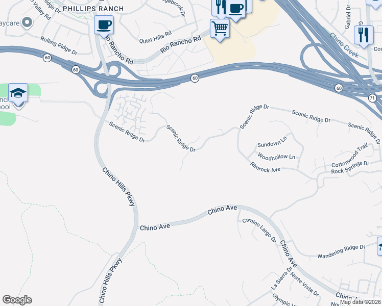 map of restaurants, bars, coffee shops, grocery stores, and more near 1909 Scenic Ridge Drive in Chino Hills