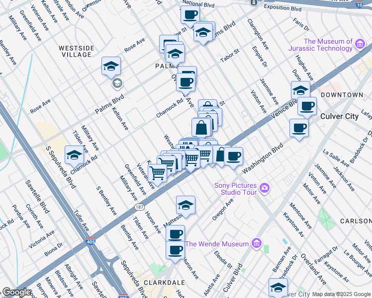 map of restaurants, bars, coffee shops, grocery stores, and more near 3731 Glendon Avenue in Los Angeles