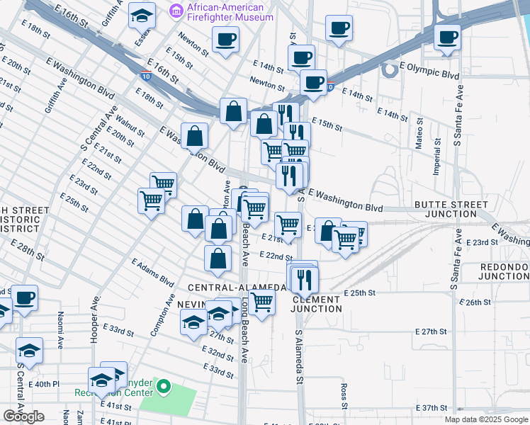map of restaurants, bars, coffee shops, grocery stores, and more near 1951 Staunton Avenue in Vernon