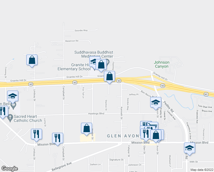 map of restaurants, bars, coffee shops, grocery stores, and more near 9332 Ben Nevis Boulevard in Riverside