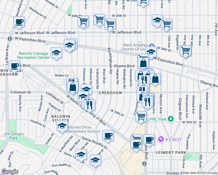 map of restaurants, bars, coffee shops, grocery stores, and more near in Los Angeles