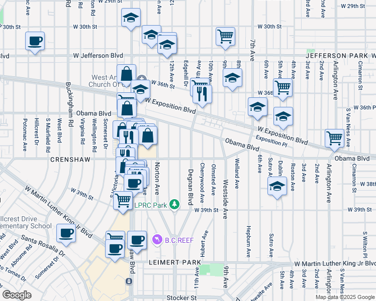 map of restaurants, bars, coffee shops, grocery stores, and more near 3753 Degnan Boulevard in Los Angeles