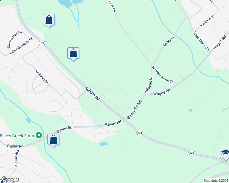 map of restaurants, bars, coffee shops, grocery stores, and more near 117 Longhorn Way in Gwinnett County