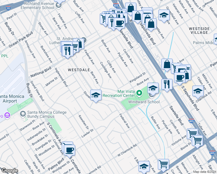 map of restaurants, bars, coffee shops, grocery stores, and more near 3322 Colbert Avenue in Los Angeles