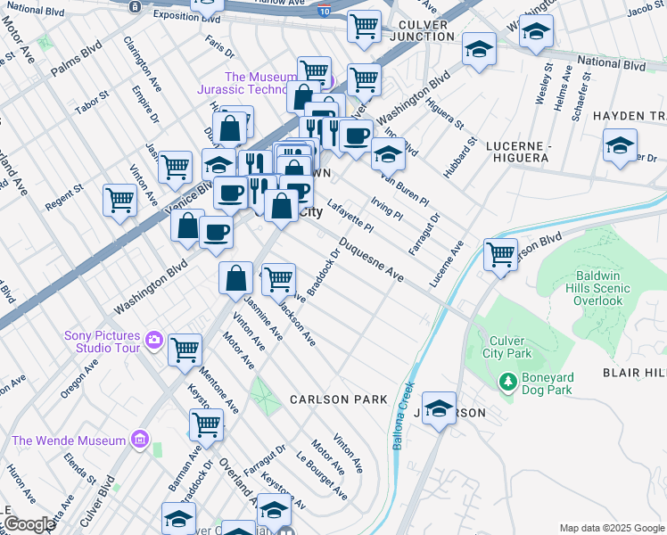 map of restaurants, bars, coffee shops, grocery stores, and more near 4113 Lincoln Avenue in Culver City