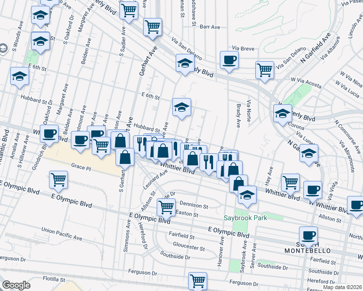 map of restaurants, bars, coffee shops, grocery stores, and more near 734 School Avenue in Los Angeles