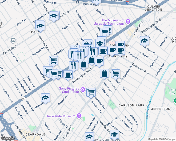map of restaurants, bars, coffee shops, grocery stores, and more near in Los Angeles