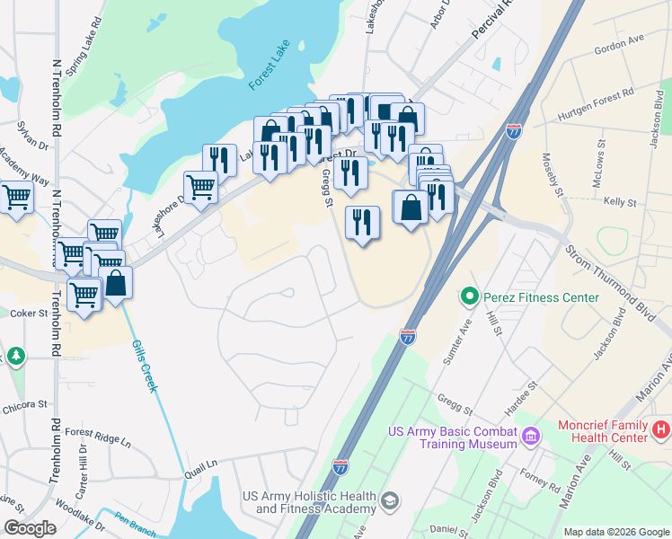 map of restaurants, bars, coffee shops, grocery stores, and more near 70 Catesby Circle in Columbia