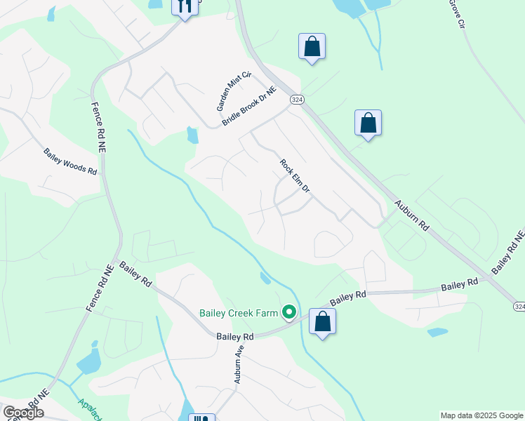 map of restaurants, bars, coffee shops, grocery stores, and more near 889 Walking Stick Trail Northeast in Auburn