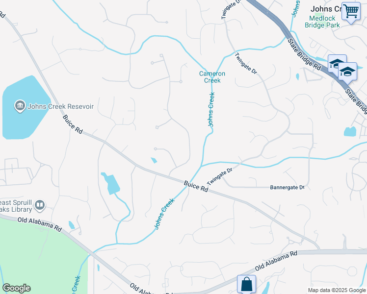 map of restaurants, bars, coffee shops, grocery stores, and more near 9710 Farmbrook Lane in Alpharetta