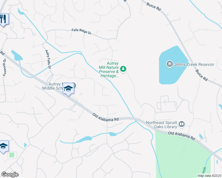 map of restaurants, bars, coffee shops, grocery stores, and more near 560 Brook Manor Drive in Alpharetta