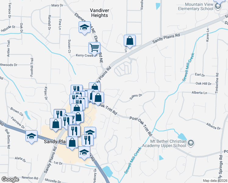 map of restaurants, bars, coffee shops, grocery stores, and more near 2231 Wilmington Circle Northeast in Marietta