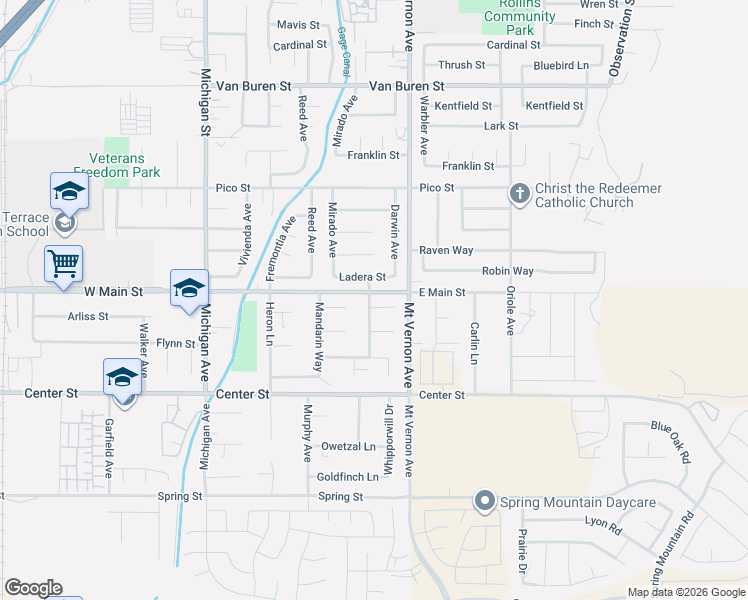 map of restaurants, bars, coffee shops, grocery stores, and more near 128 Kendra Way in Riverside