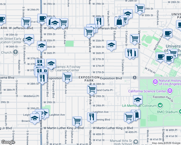 map of restaurants, bars, coffee shops, grocery stores, and more near in Los Angeles