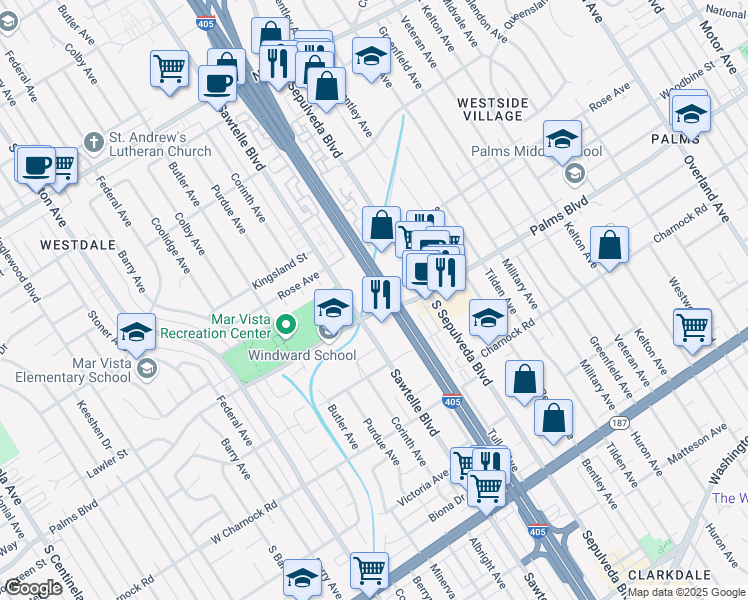map of restaurants, bars, coffee shops, grocery stores, and more near in Los Angeles