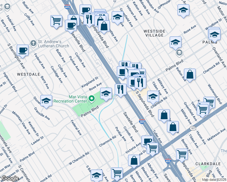 map of restaurants, bars, coffee shops, grocery stores, and more near in Los Angeles