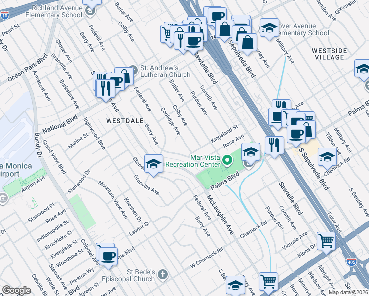 map of restaurants, bars, coffee shops, grocery stores, and more near 3339 Colbert Avenue in Los Angeles