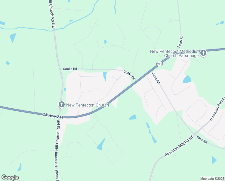 map of restaurants, bars, coffee shops, grocery stores, and more near Justin Drive in Barrow County