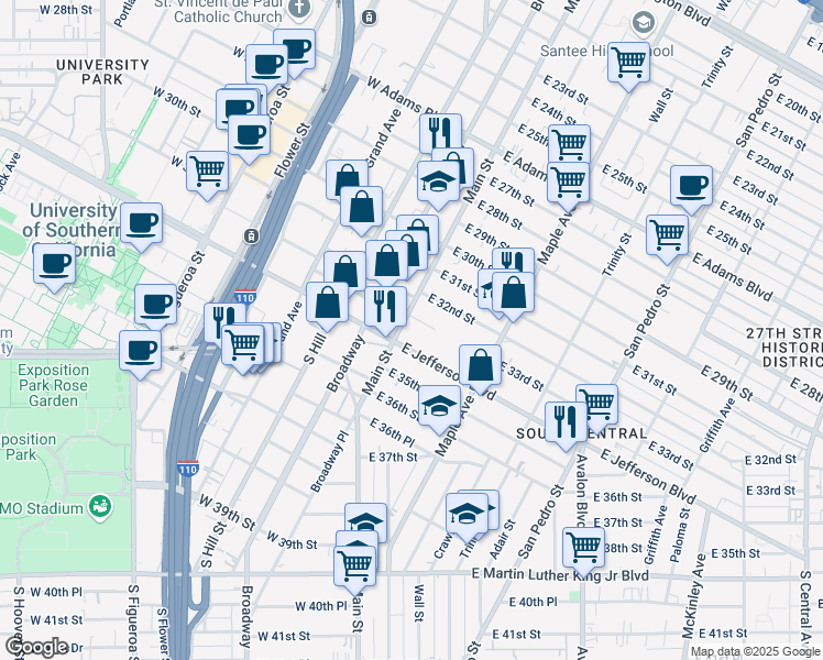map of restaurants, bars, coffee shops, grocery stores, and more near in Los Angeles