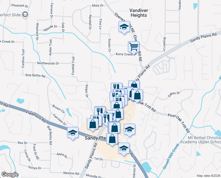 map of restaurants, bars, coffee shops, grocery stores, and more near 2753 Macby Avenue in Marietta