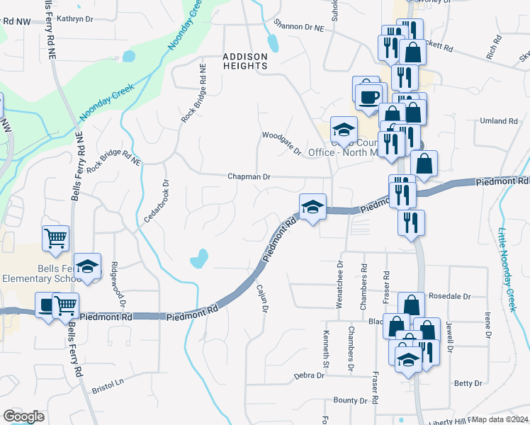 map of restaurants, bars, coffee shops, grocery stores, and more near 961 Cobb Place Manor Drive in Marietta