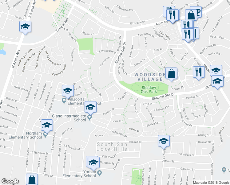map of restaurants, bars, coffee shops, grocery stores, and more near 3000 Helen Lane in West Covina