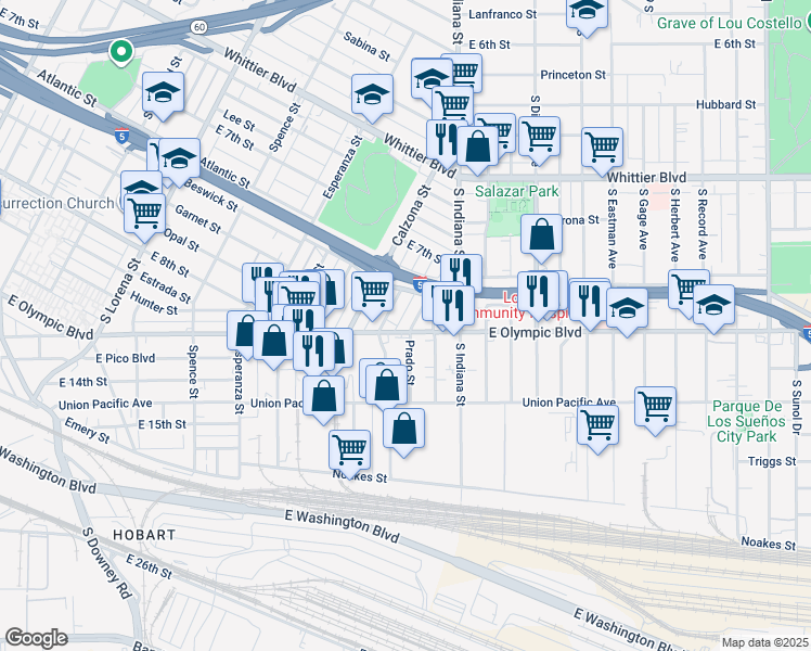 map of restaurants, bars, coffee shops, grocery stores, and more near 1206 Prado Street in Los Angeles