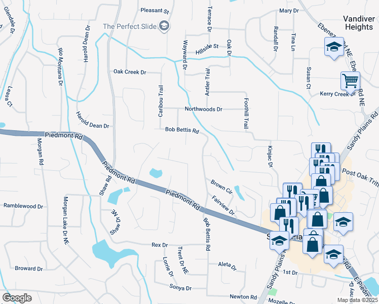 map of restaurants, bars, coffee shops, grocery stores, and more near 2841 Bettis Court in Marietta