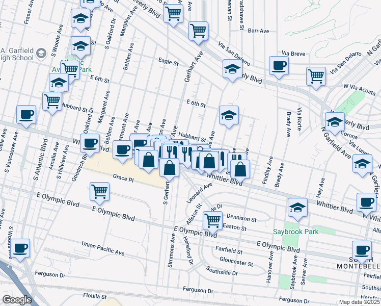 map of restaurants, bars, coffee shops, grocery stores, and more near 753 Bradshawe Avenue in Los Angeles
