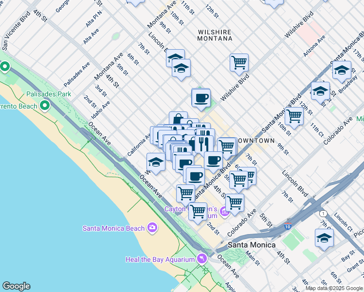 map of restaurants, bars, coffee shops, grocery stores, and more near 1231 4th Street in Santa Monica