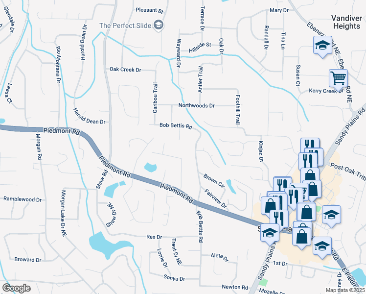 map of restaurants, bars, coffee shops, grocery stores, and more near 2841 Bettis Court in Marietta