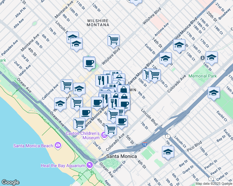 map of restaurants, bars, coffee shops, grocery stores, and more near 620 West Historic Route 66 in Santa Monica