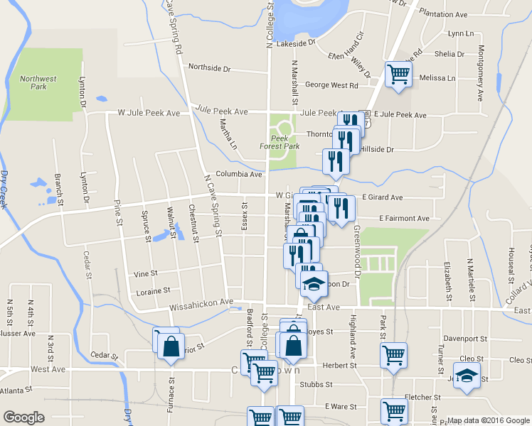 map of restaurants, bars, coffee shops, grocery stores, and more near 413 North College Street in Cedartown