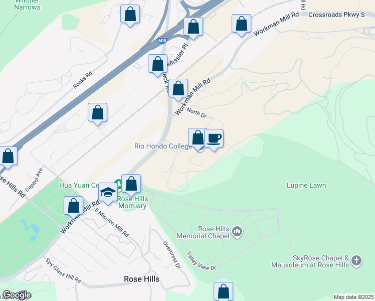 map of restaurants, bars, coffee shops, grocery stores, and more near West Drive in Pico Rivera