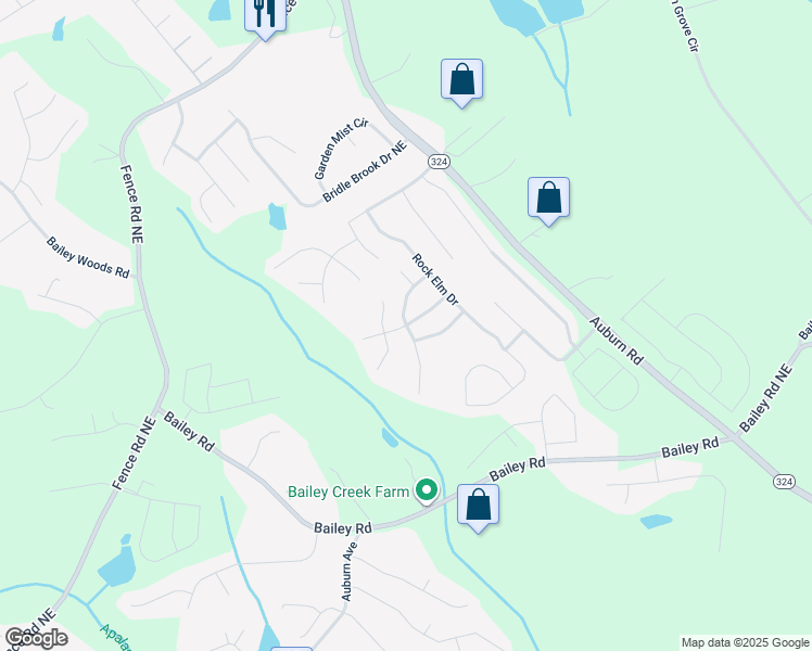 map of restaurants, bars, coffee shops, grocery stores, and more near 889 Walking Stick Trail Northeast in Auburn
