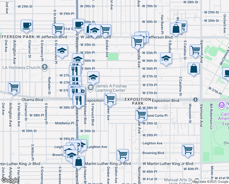 map of restaurants, bars, coffee shops, grocery stores, and more near 3748 Dalton Avenue in Los Angeles