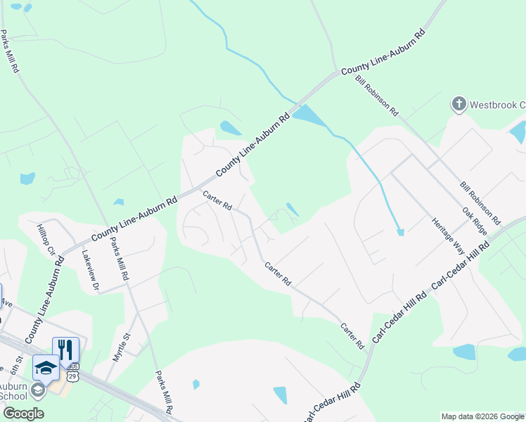 map of restaurants, bars, coffee shops, grocery stores, and more near 289 Carter Road in Auburn