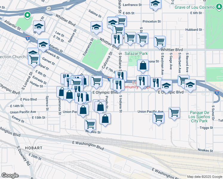 map of restaurants, bars, coffee shops, grocery stores, and more near 1206 Prado Street in Los Angeles