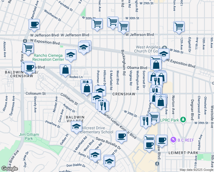map of restaurants, bars, coffee shops, grocery stores, and more near 3759 Muirfield Road South in Los Angeles