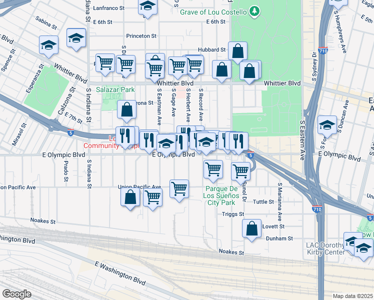 map of restaurants, bars, coffee shops, grocery stores, and more near 4169 East Olympic Boulevard in Los Angeles