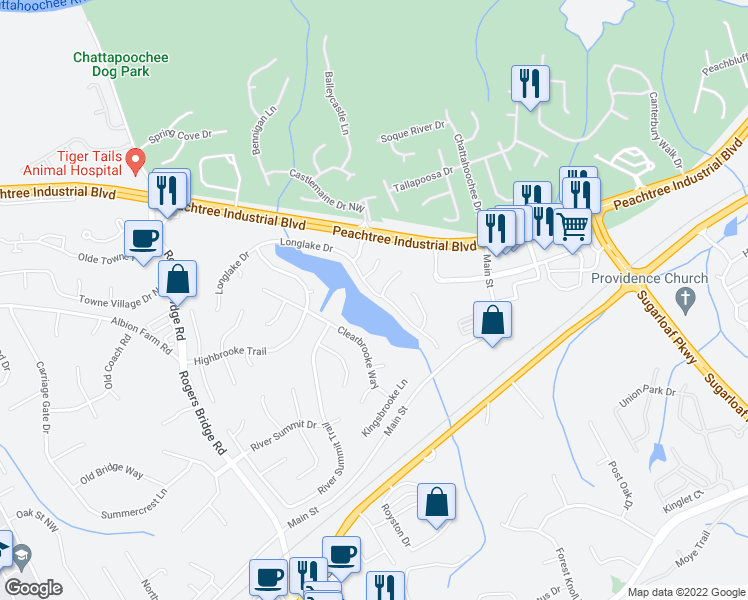 map of restaurants, bars, coffee shops, grocery stores, and more near 3810 Longlake Drive in Duluth