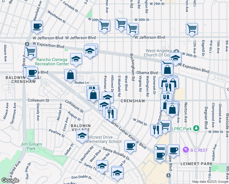 map of restaurants, bars, coffee shops, grocery stores, and more near 3759 Muirfield Road South in Los Angeles