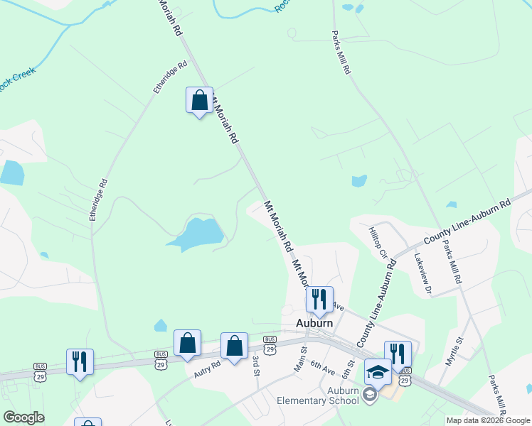 map of restaurants, bars, coffee shops, grocery stores, and more near 94 Mount Moriah Road in Auburn