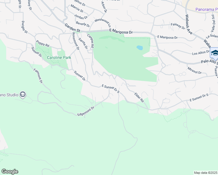 map of restaurants, bars, coffee shops, grocery stores, and more near 1 East Sunset Drive South in Redlands
